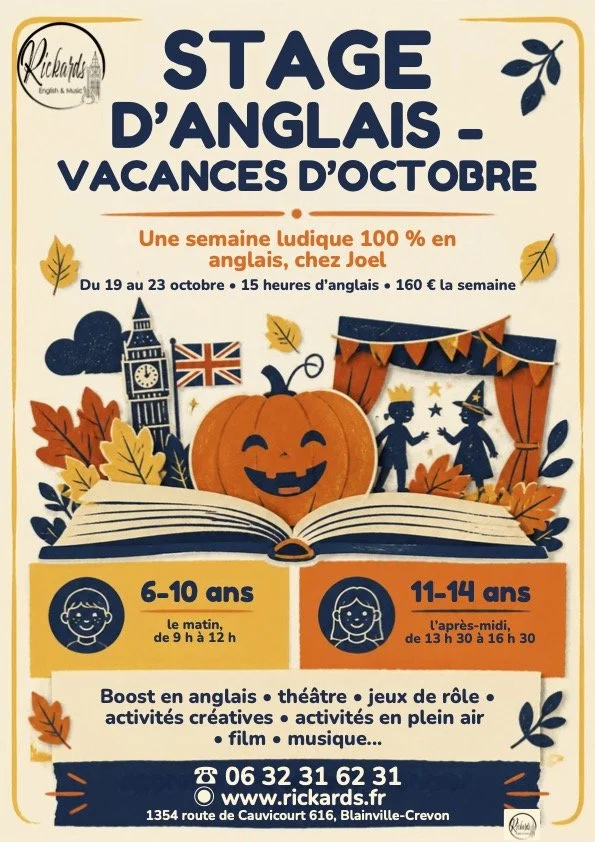 Stage d'anglais enfants -  vacances d'octobre 