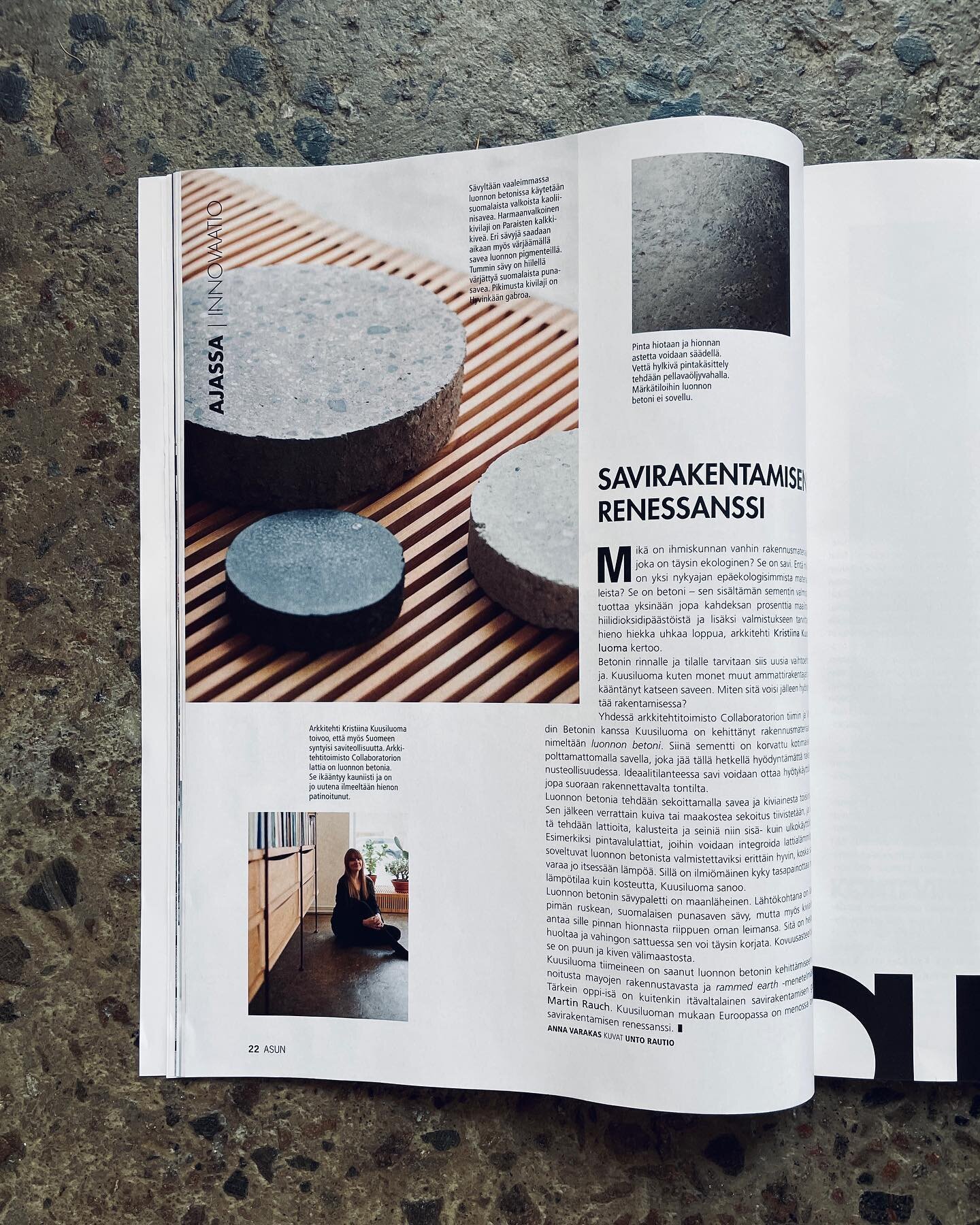 Luonnon betoni uusimmassa @asunlehti numerossa 1/2022!

Jutussa Luonnon betonin tiimin arkkitehti Kristiina Kuusiluoma kertoo luonnon betonista ja savirakentamisen renessanssista💯 

Luonnon betoni featured in the newest @asunlehti 1/2022!🌟 

#luonn