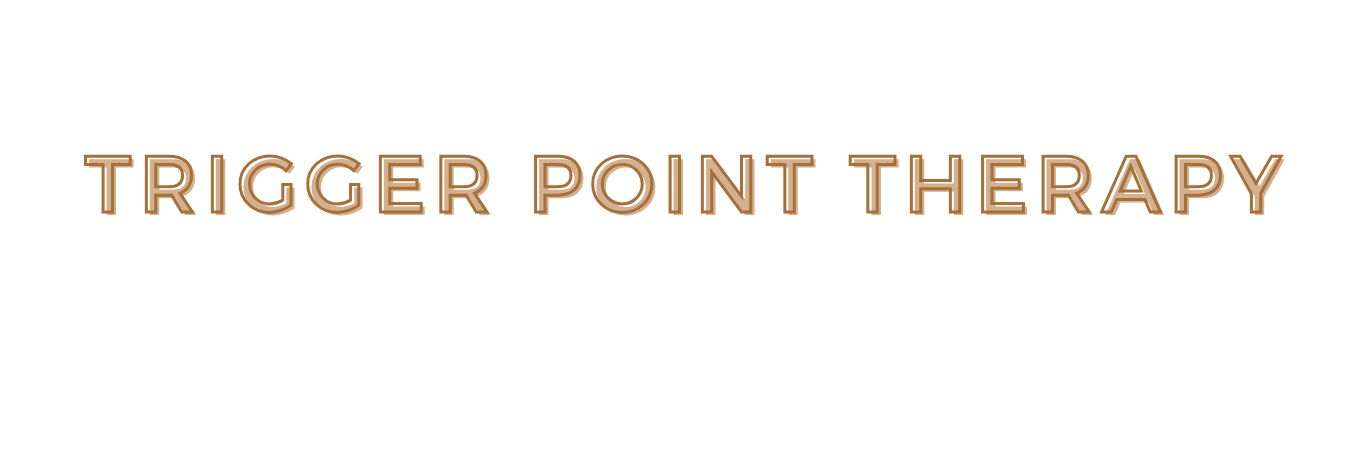 Text on image reads "Trigger Point Therapy" in brown letters with a 3D effect on a white background.