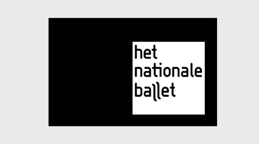 Logo with black background and white square containing the text 'het nationale ballet' in lowercase letters.