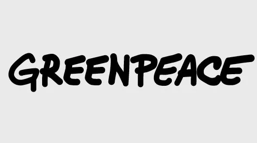 Greenpeace logo in black text on a gray background.