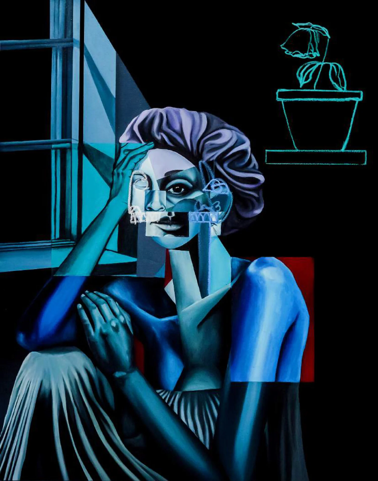 MALIK ROBERTS Woman by the Window, 2018  Oil, acrylic and pastel on canvas 48 x 36 in