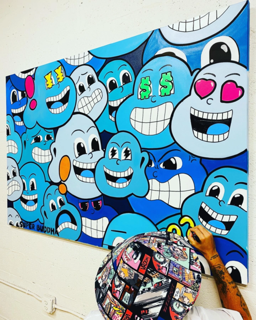 SUPER BUDDHA I’m Blue! Mixed media on canvas 78 X 48 X 2 in