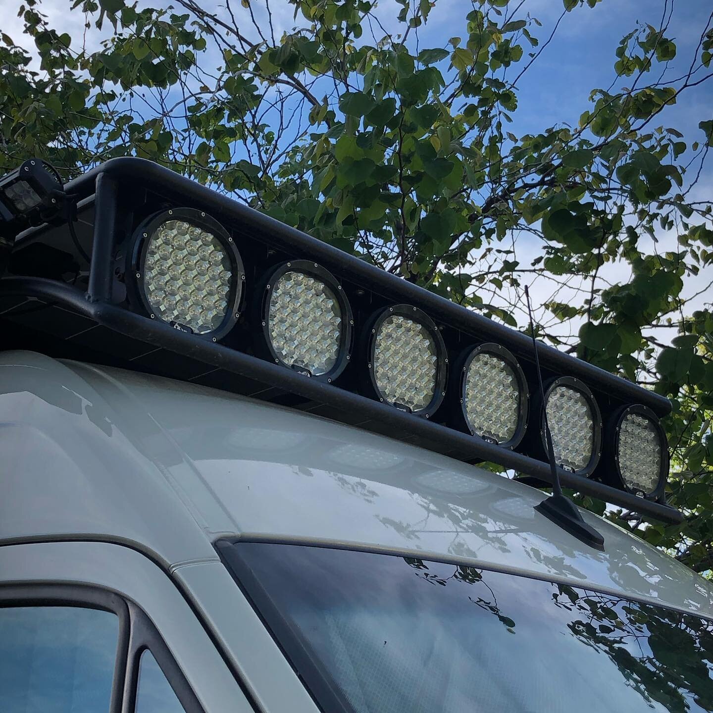 Custom light rack. #ovr+out #overlanding #custom #sprintervan #sprintervanconversion #vanlife #outside #lights #manufacturing #madeinutah #getoutside #sprinter #camping