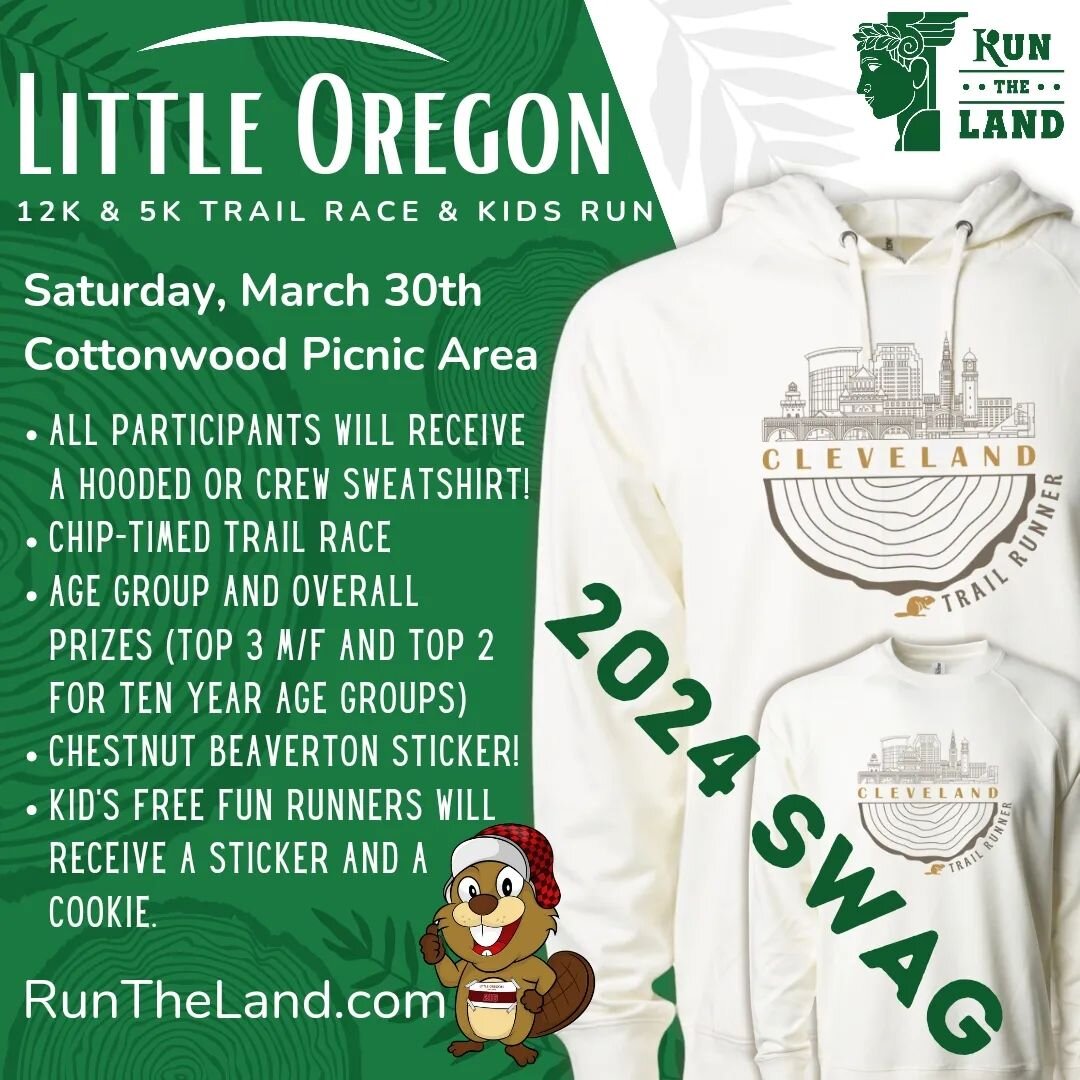 The moment you have been waiting for... The 2024 Little Oregon Trail Race sweatshirt design!!!! You don't want to miss your chance to get this unique Cleveland Trail Runner sweatshirt, you must be signed up by March 25th to be guaranteed a sweatshirt