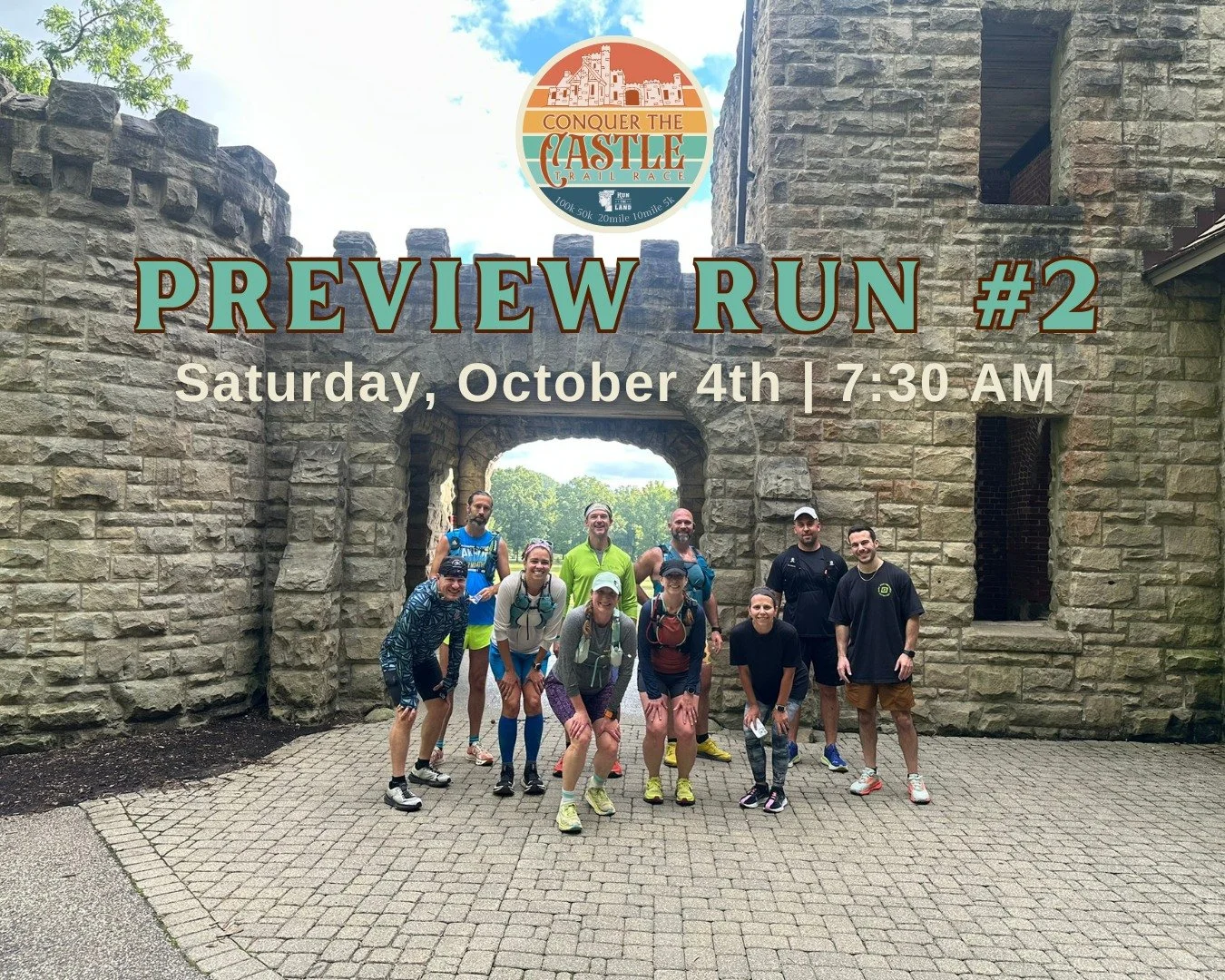 📜 Hear ye, noble runners and ruckers! 📜

The second Preview Run for Conquer the Castle approaches swiftly&mdash;on Saturday, October 4th! ⚔️🍂

Come forth to tread the very trails thou shalt conquer on race day. Ready thy legs, steady thy spirit, a
