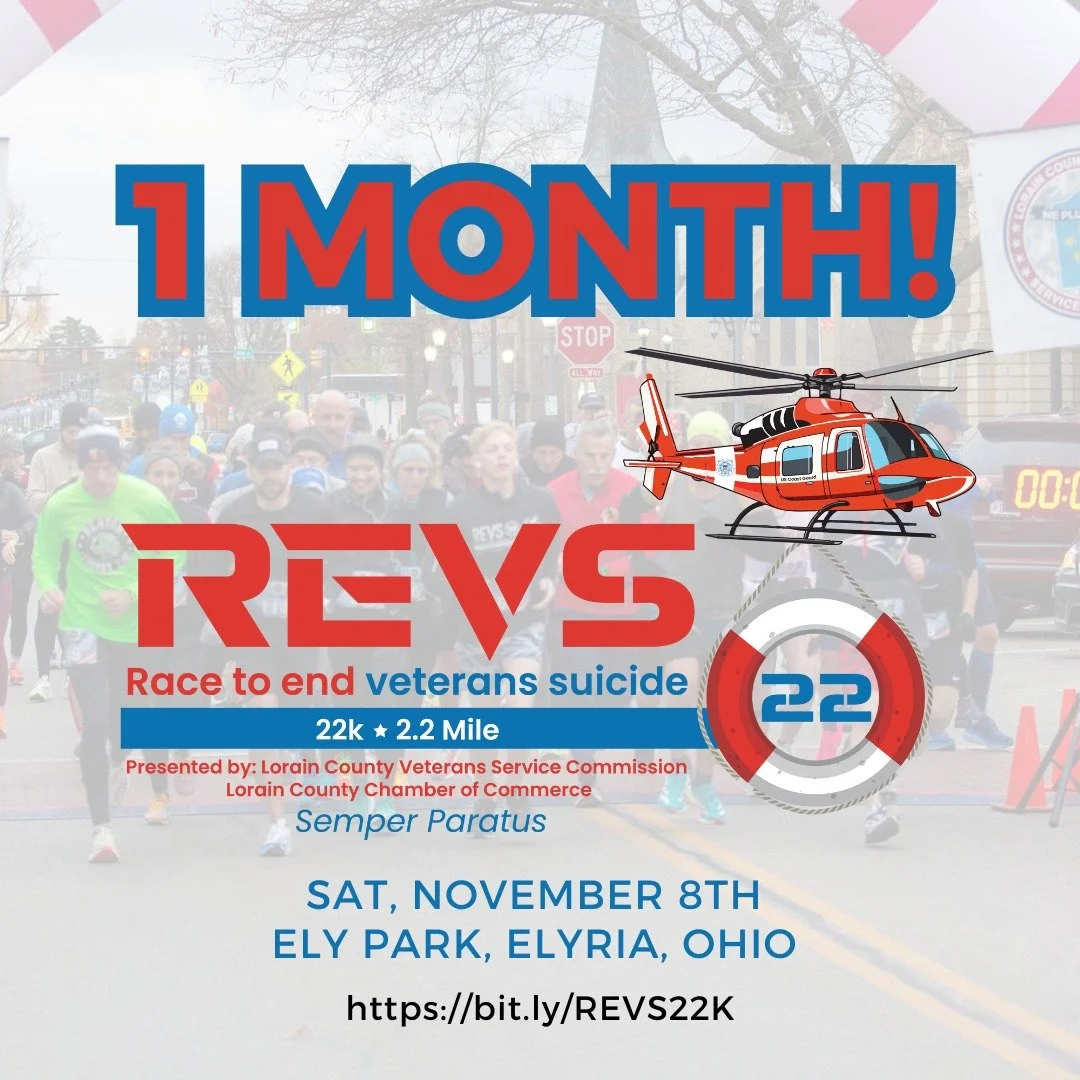 ⏳ 1 Month until race day ⏳

The 4th Annual Lorain County REVS22K will be held on Saturday, November 8th, at Ely Park in Elyria, Ohio.

Choose your challenge:
🎖️ 22K Run or Ruck (USATF certified with a 13.1-mile split)
🎖️ 11K Run or Ruck
🎖️ 2.2 Mil
