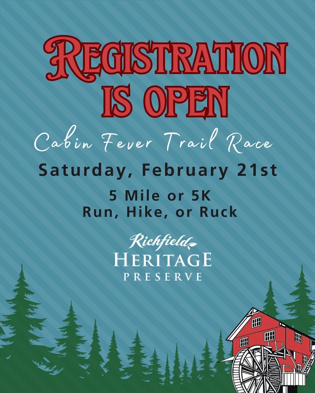🎉 Registration is NOW OPEN for the 2026 Cabin Fever Trail Race!

We&rsquo;re shaking things up &mdash; the race will be held on a Saturday this year! Mark your calendar for Saturday, February 21st, and join us at the @richfieldhp for this winter tra