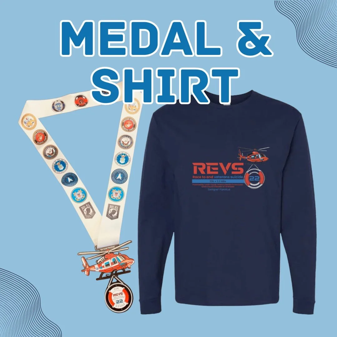 🎖️ 2025 REVS22K finisher medal &amp; race shirt! 🎽

This year&rsquo;s event honors the U.S. Coast Guard &mdash; Semper Paratus, &ldquo;Always Ready.&rdquo; 🛟

The 2025 finisher medal features intricate Coast Guard details, including the rescue hel