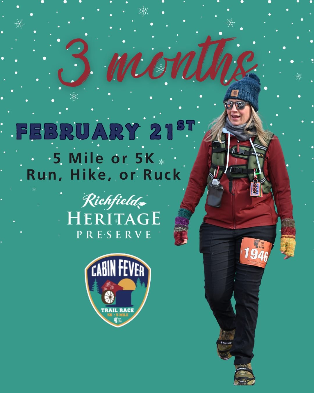 ⏳ Only three months until race day!

Embrace winter by hitting the trails at the Cabin Fever Trail Race? ❄️🌲

Choose your challenge: will you tackle the 5K or the 5 Mile distance? Whether you&rsquo;re planning to run, hike, or ruck, you&rsquo;ll exp