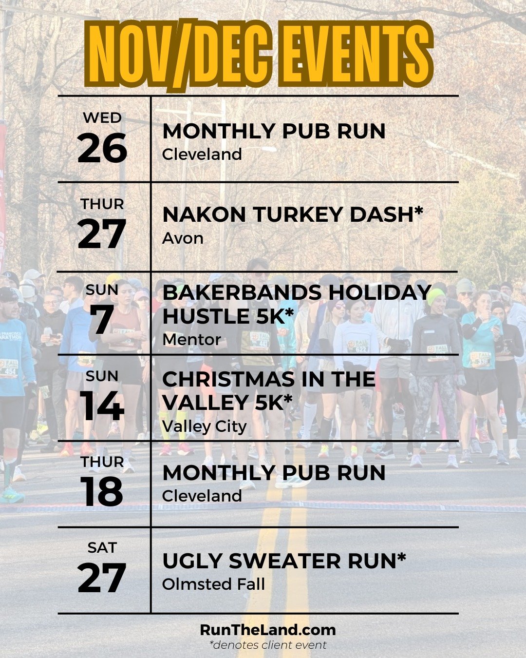 🦃 It&rsquo;s Thanksgiving week!

What better way to celebrate and be thankful for our amazing running community than by joining us for:
🍻 The Pub Run on Wednesday night, and/or
🦃 The Karen P. Nakon Turkey Dash on Thanksgiving morning!

Both are gr