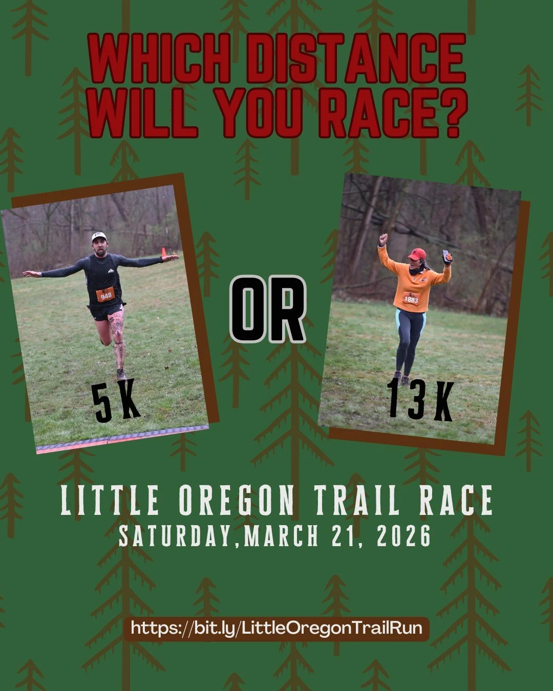 🏞️ 5K or 13K? Trail Run, Ruck, or Hike?

At the Little Oregon Trail Race, the choice is yours! Explore scenic bridle trails with views of the Rocky River, and conquer everything from flat, beginner-friendly paths to climbs that lead to pine-covered 