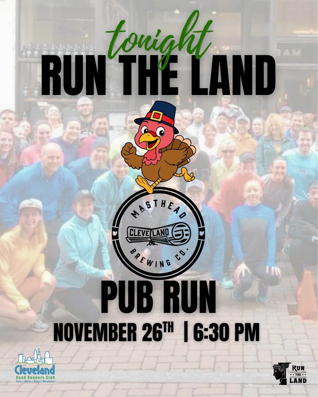 🏃&zwj;♀️ Ready to hit the streets of Cleveland?

Join us TONIGHT for the Pub Run at @mastheadbrewing &mdash; the perfect way to kick off the day before Thanksgiving with friends, fun, and a few festive miles! It&rsquo;s a great chance to move a litt