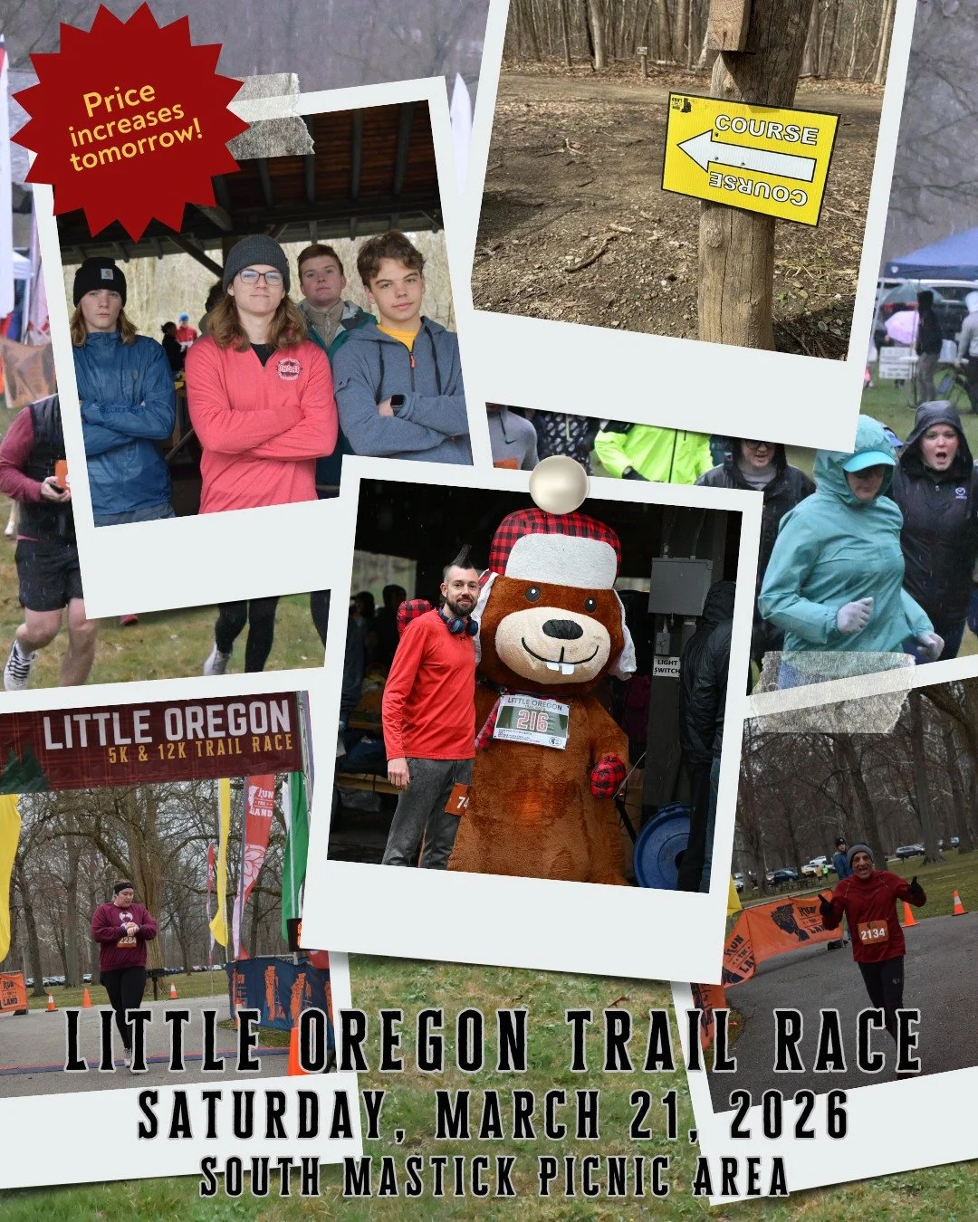 🚨 Last Chance to Save! 🚨

Today&rsquo;s your final opportunity to beat the December 1st price increase for the Little Oregon Trail Race! Don&rsquo;t miss out on your chance to explore the trails, earn a wooden-cookie award, and soak in the views of