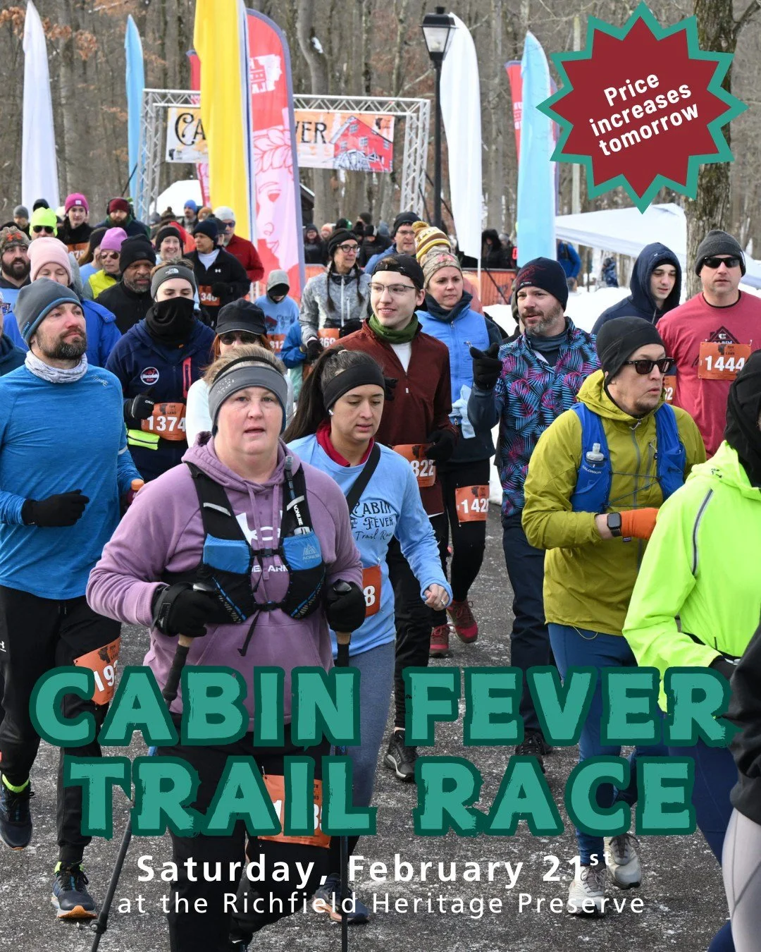 🚨 FINAL CALL &mdash; Price increases TOMORROW! 🚨

Don&rsquo;t miss your chance to save on this winter trail favorite featuring scenic trails, great swag, s&rsquo;mores by the fire, and a post-race beer. ❄️🔥🍺

Register today for the Cabin Fever Tr