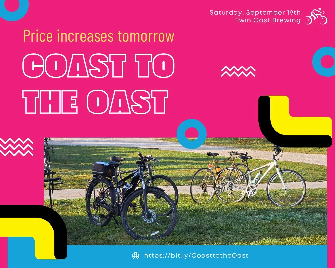 ⏰ Register today to save!! ⏰

Prices for Coast to the Oast will increase tomorrow!

If you&rsquo;ve been thinking about riding, this is your sign. 

Picture a warm September morning, island roads, friends by your side, and that finish-line feeling be