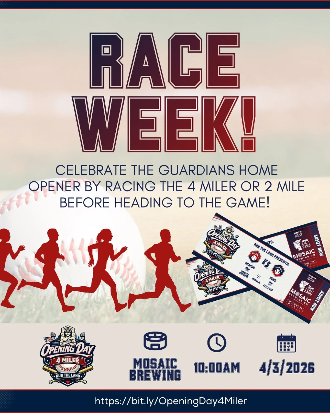 🎉 It&rsquo;s race week for the Opening Day 4 Miler!

Ever wanted to run a race on a Friday morning&hellip; before the Guardians home opener&hellip; with a full baseball theme?
⚾️ 🏃🏽&zwj;♀️ 🌭 We&rsquo;ve got you.

Kick off Opening Day with a fun m