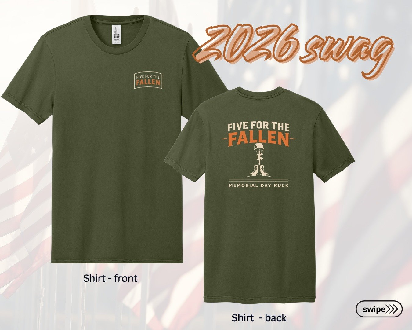 Show your support and wear it with pride 🇺🇸 at Five for the Fallen.

Add the 2026 event shirt during registration, and every participant receives the commemorative ruck patch made in remembrance of those we ruck for 🎖️

See you on Memorial Day at 