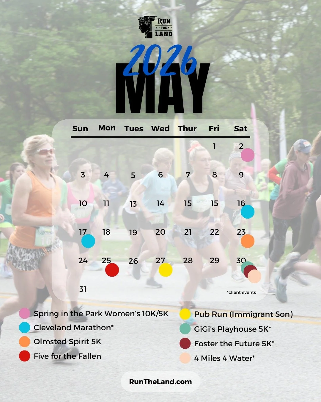 Hello, May. 👋

Your month is packed with Run The Land races and client events &mdash; take a look at what&rsquo;s coming up and tell us which May events we&rsquo;ll see you at.

➡ runtheland.com

#RunTheLand