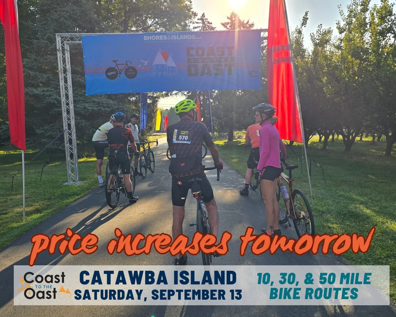 🚨 LAST CALL TO SAVE! 🚨

If Coast to the Oast p/b @shoresandislands is on your summer bucket list, this is your sign:
Register TODAY &mdash; prices increase TOMORROW!

Picture it: sunshine, lake breeze, island roads, your riding crew, and a post‑rid