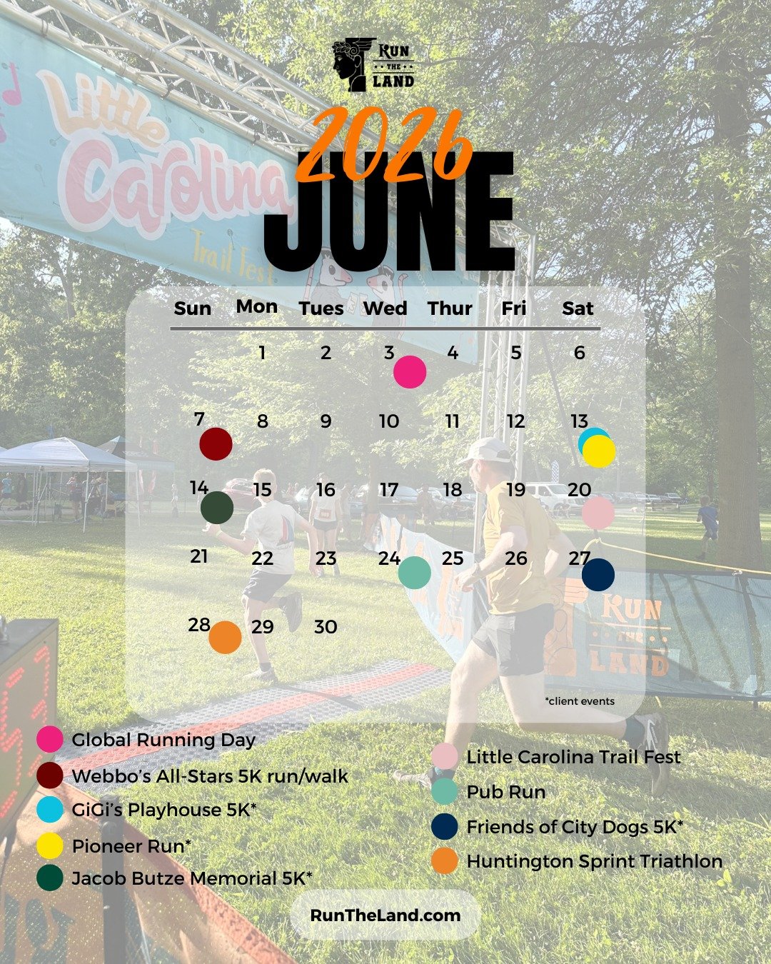 🌞 Hey June! 🌞
Longer days, warmer miles, and all the sunshine &mdash; this month is made for running. 🏃&zwj;♀️✨

And June is STACKED with races across #TheLand! 🗓️🔥
Check out the full lineup and start planning your summer miles.

➡️ runtheland.c