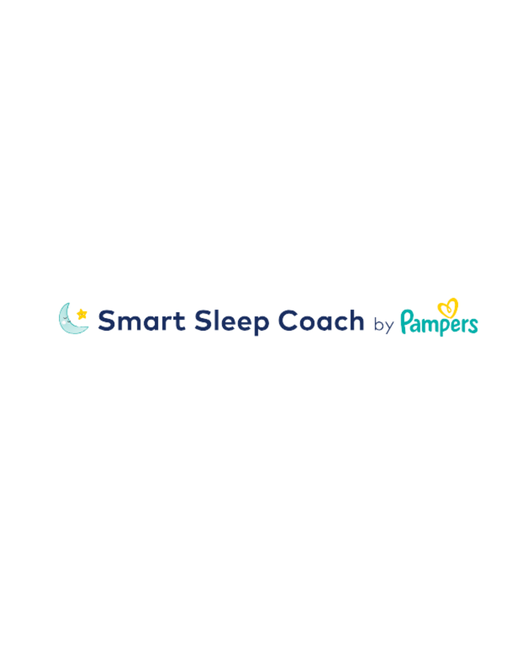 Logo for Smart Sleep Coach by Pampers, featuring a moon, star, and heart icons with colorful text.