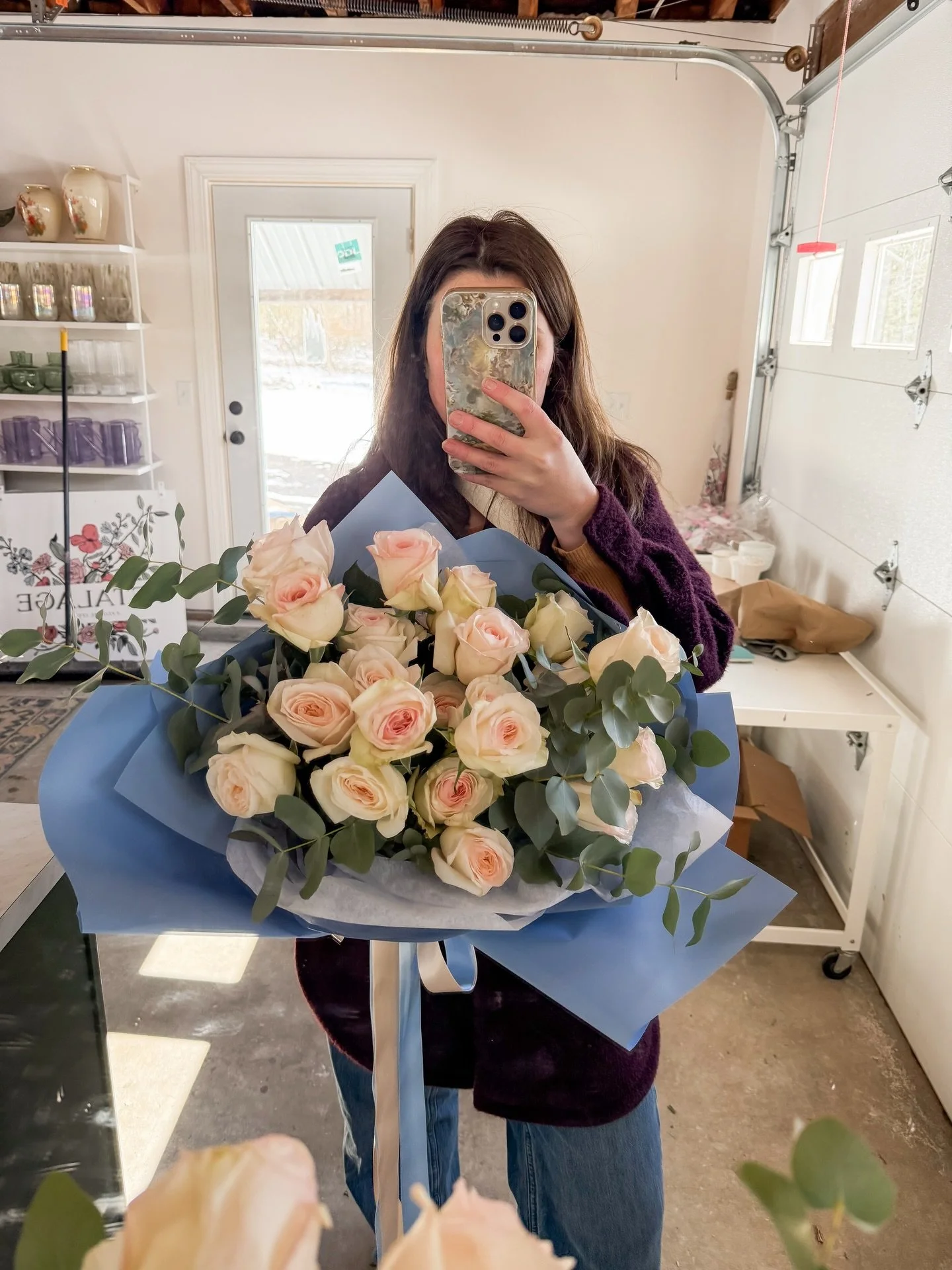 For a 25th anniversary for a long time customer.  These are the ones that mean the most to me.  25 Garden Rose Ohara, emblematic flowers of deep devotion, perfection, and timelessness. - a truly meaningful rose for celebrating a long-term commitment 