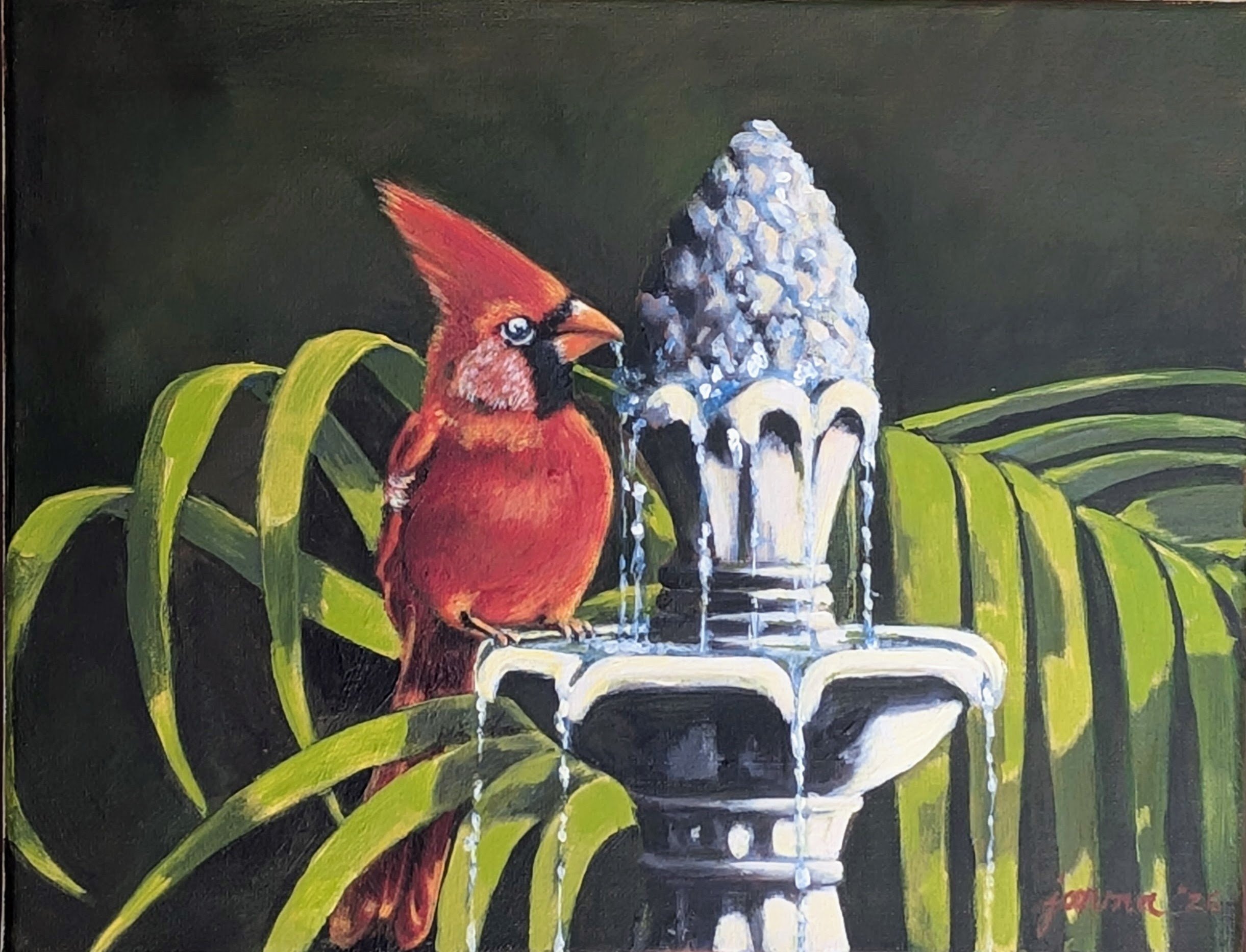 Cardinal drinking - acrylic on canvas 2026