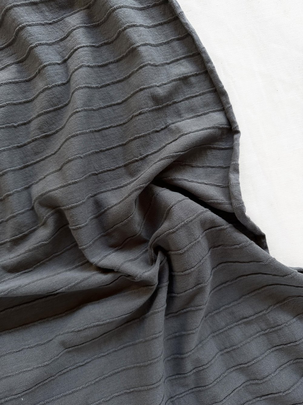 Per 1/2 Yard Wide Tucked Grey Cotton Jersey — L'Etoffe Fabrics Online