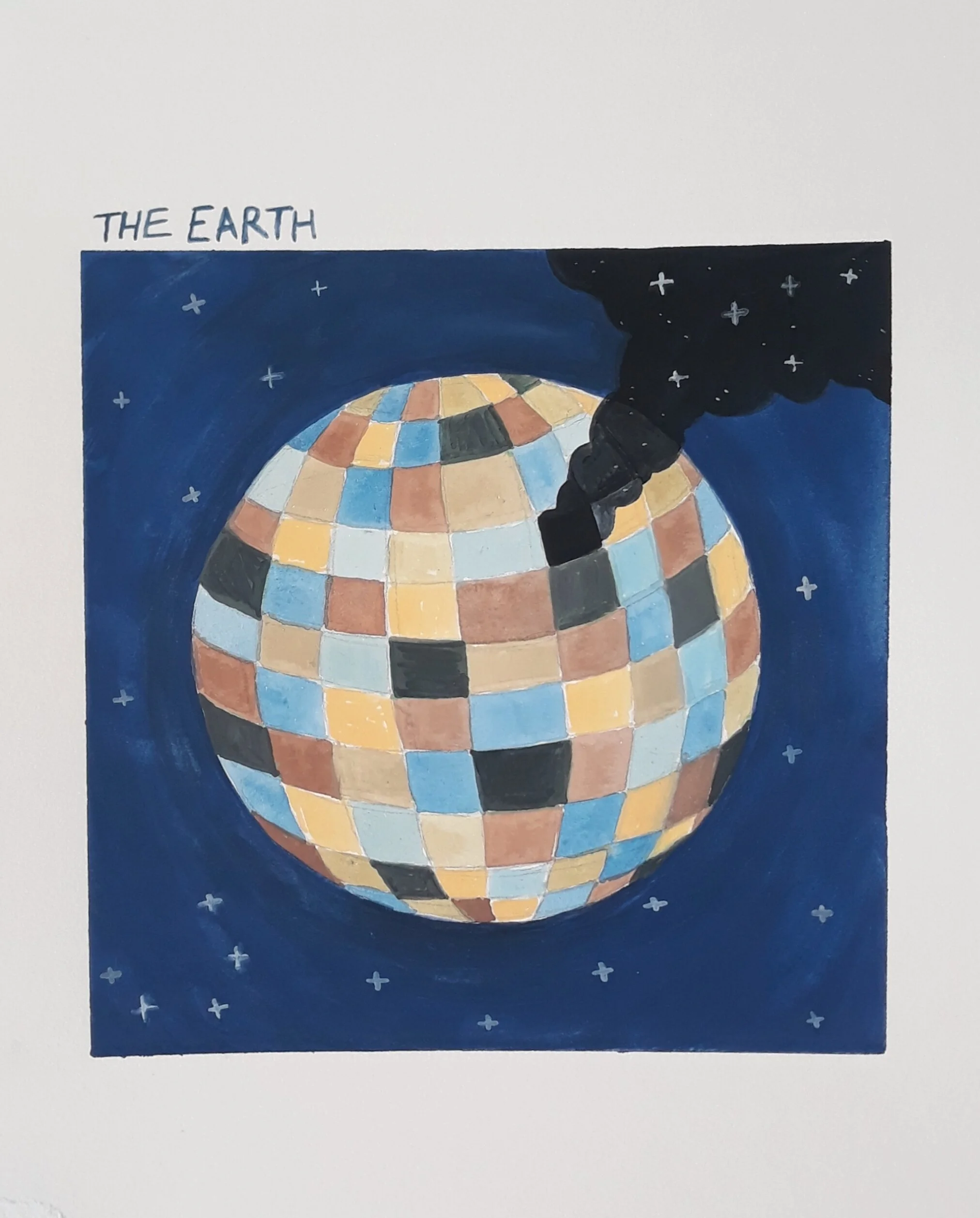 Death Star 1, 9"x12", Gouache