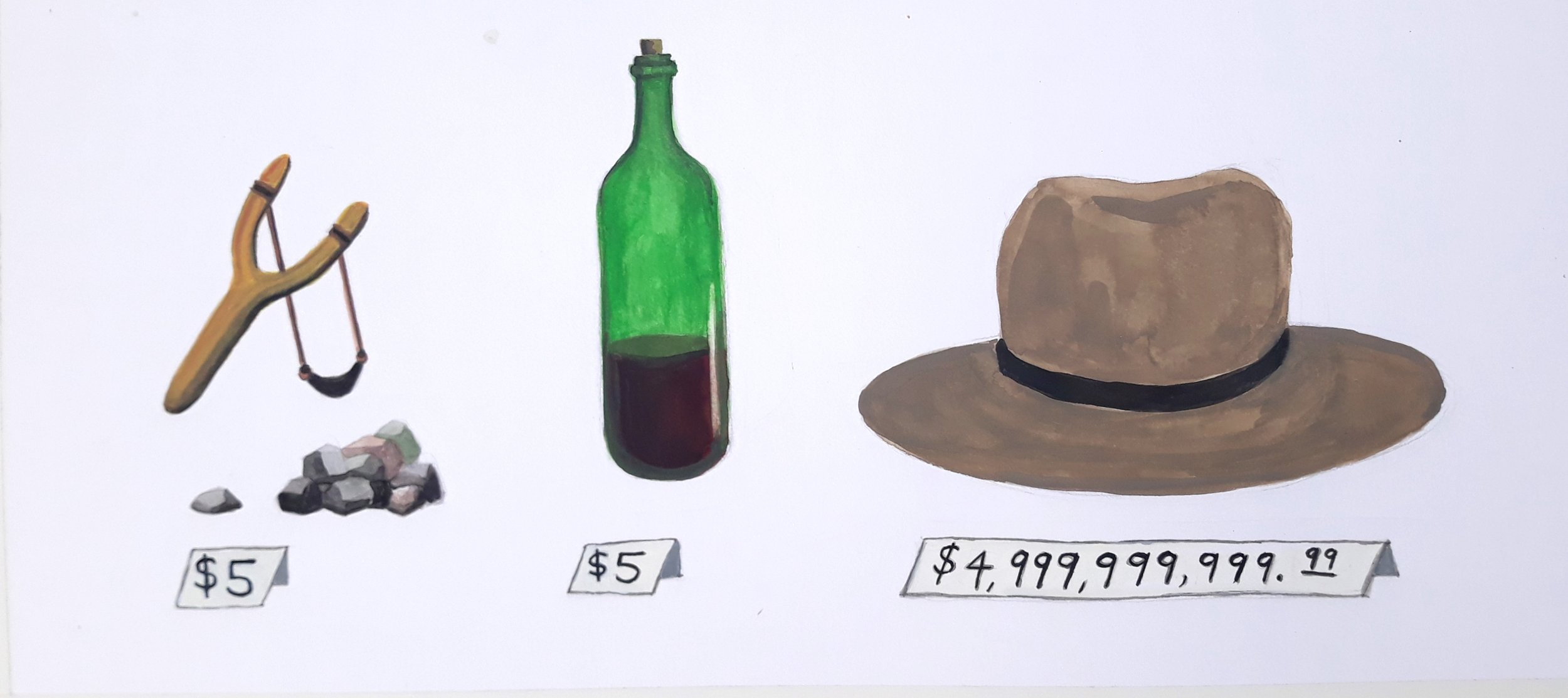 Saving up for a Hat, 10"x20", Gouache