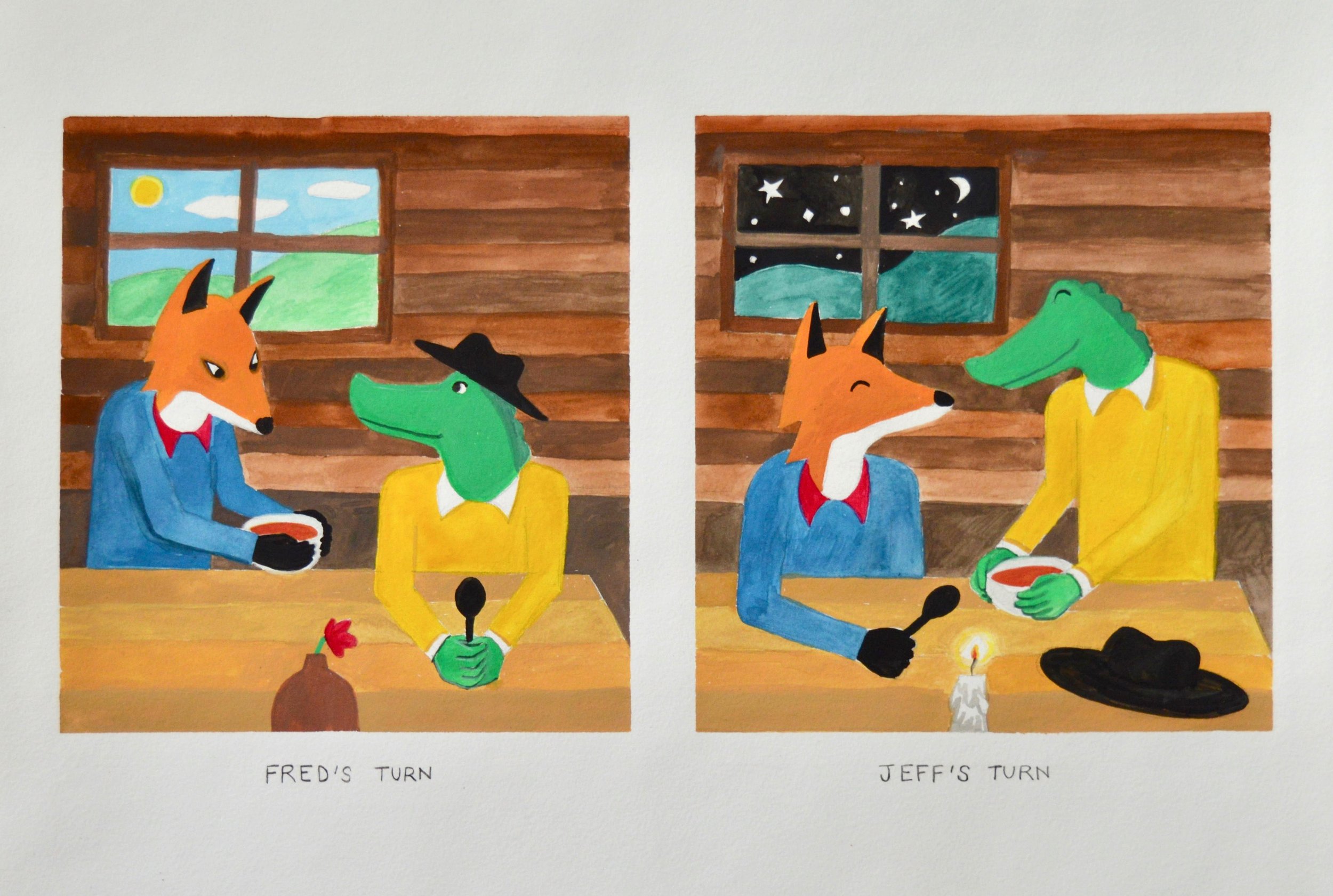 Fred and Jeff , 13"x20", Gouache 