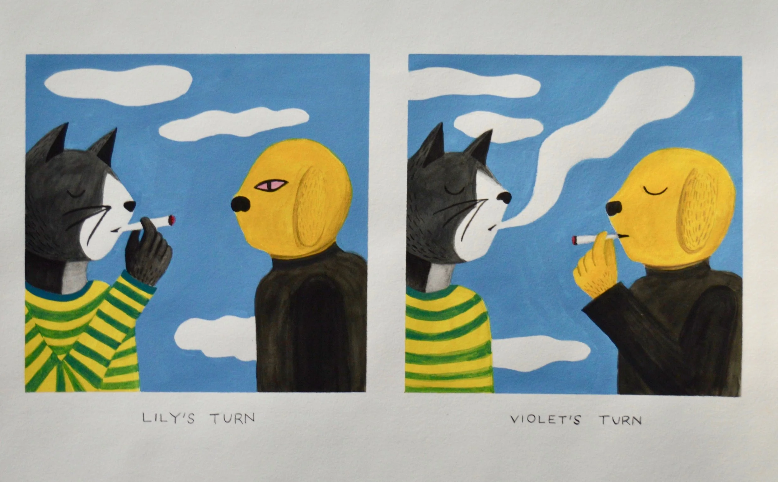 Lily and Violet, 13"x20", Gouache 