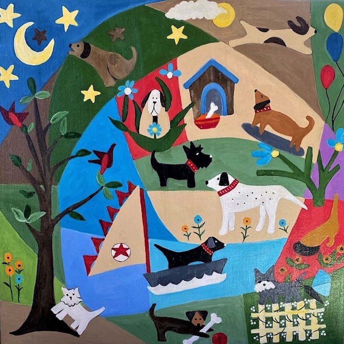 dog world (20 x 20" acrylic on canvas)