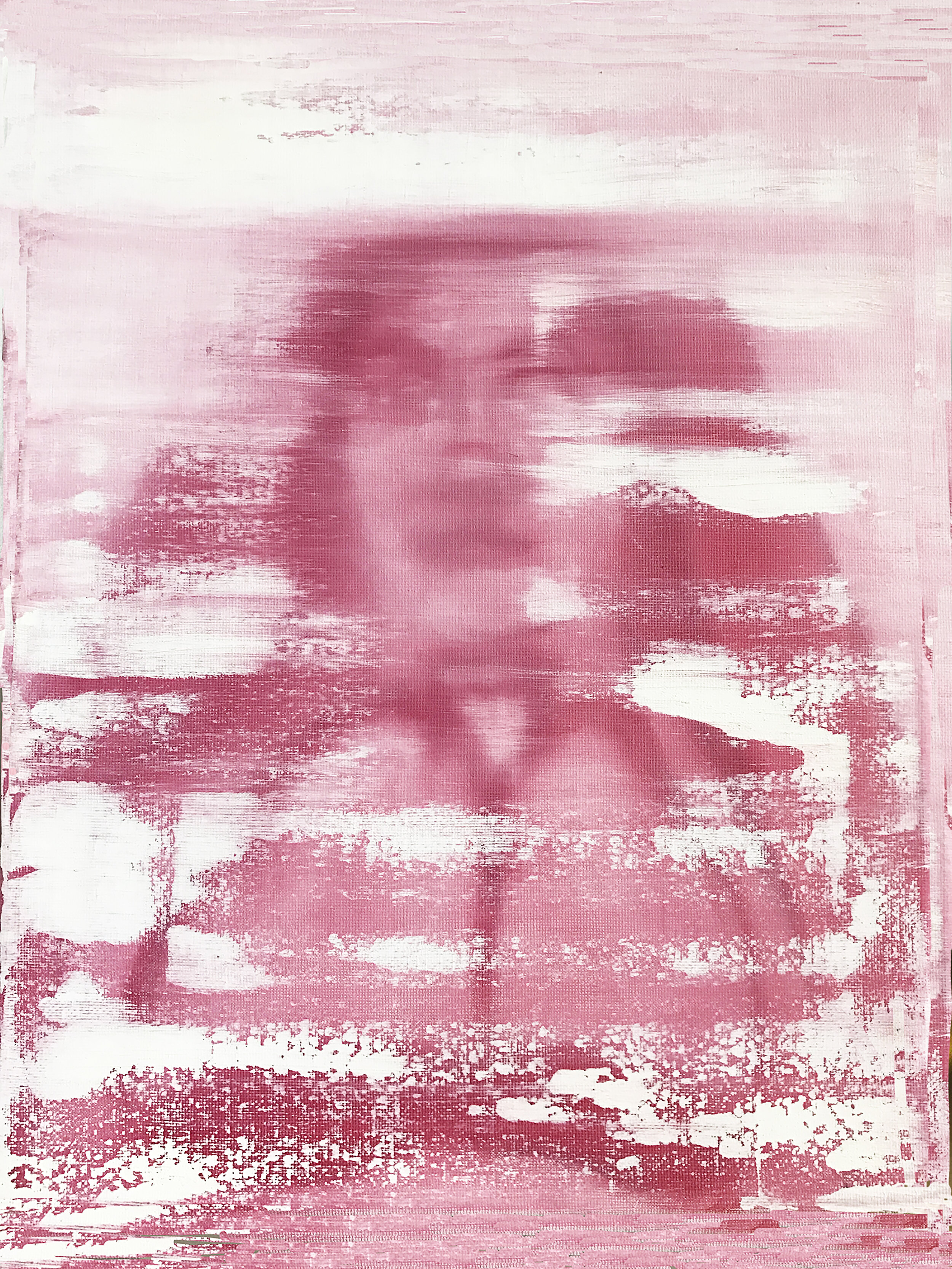 Artist’s Lungs Fading II, 2018, oil on canvas, diptych: Each canvas is 14” x 11." In the first painting, Artist’s Lungs Fading I, a visceral figure is depicted with large or enlarged, somewhat “unstill” and “out of control” lungs. In the second pai