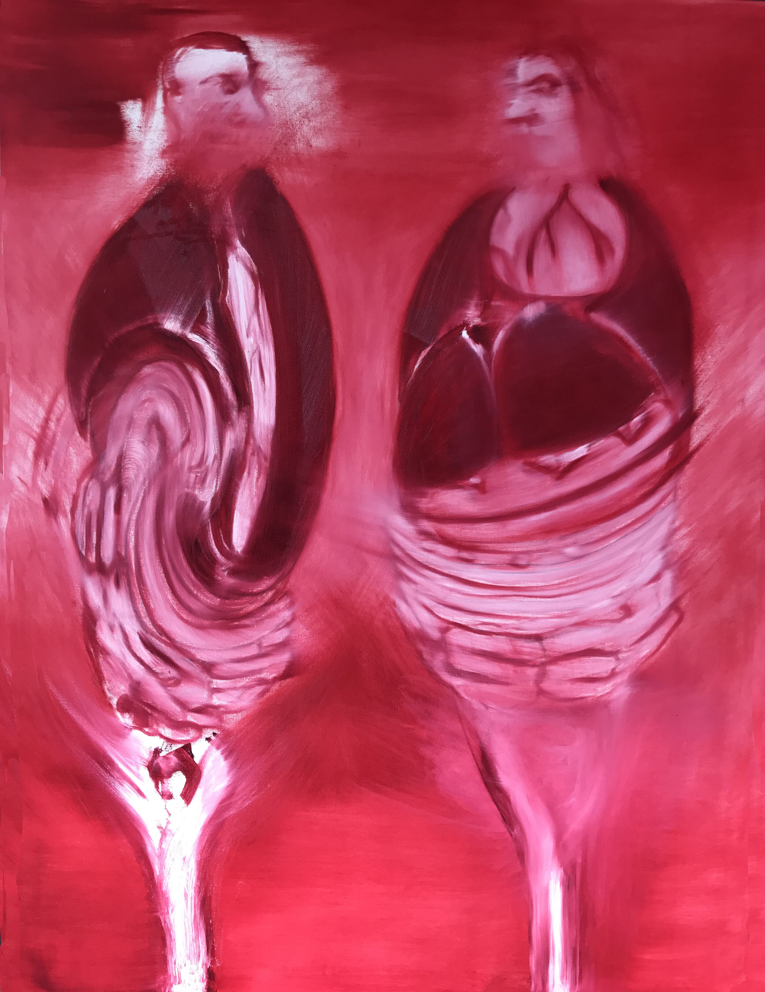 To Do Thy Will With a Perfect Heart III, 2019-2020, oil on canvas, triptych. Each canvas is 48" x 36." Total triptych: 48" x 108."
The title of this painting comes from a Psalm in the Bible. The figures depicted are inter-connected and interacting w