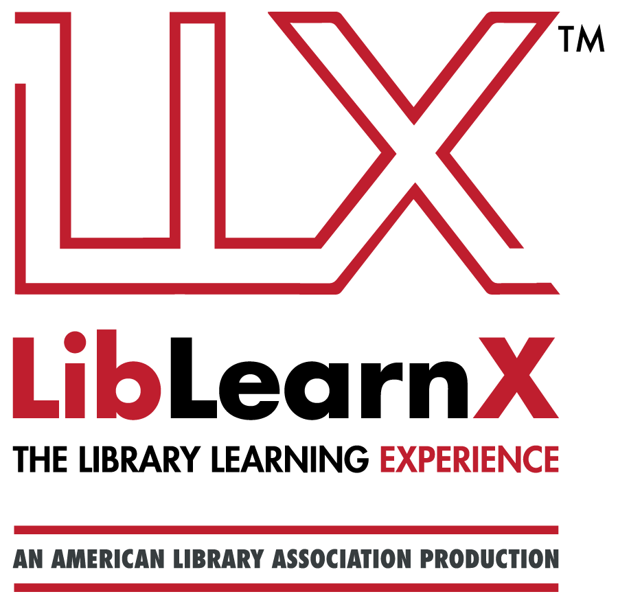 Logo with the text "ULX" in large outlined red letters, "Lib" underneath in smaller red font, and "X" beneath that, with "Experience" in red to the right. The bottom features black and red lines with the text "An American Library Association Production."