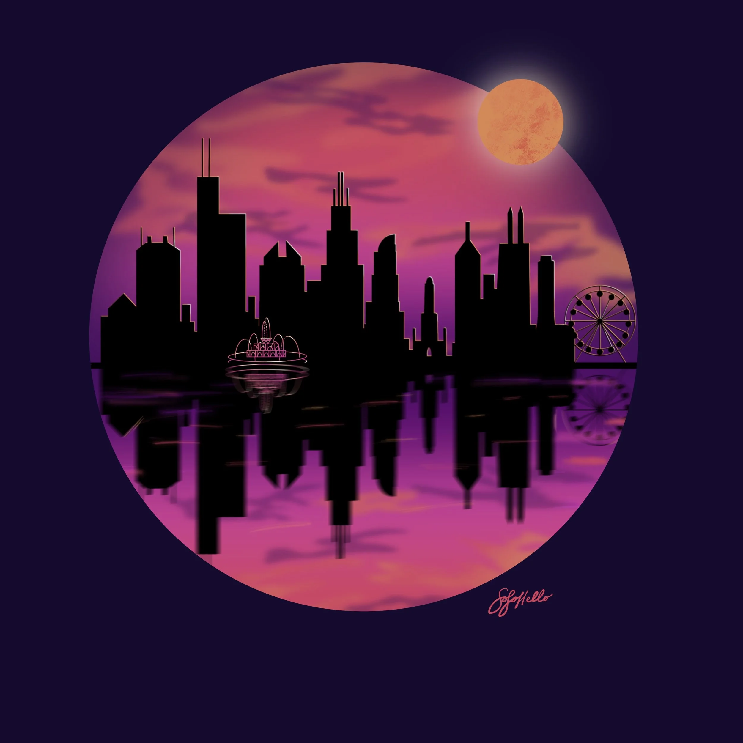 Chicago Skyline Harvest Moon