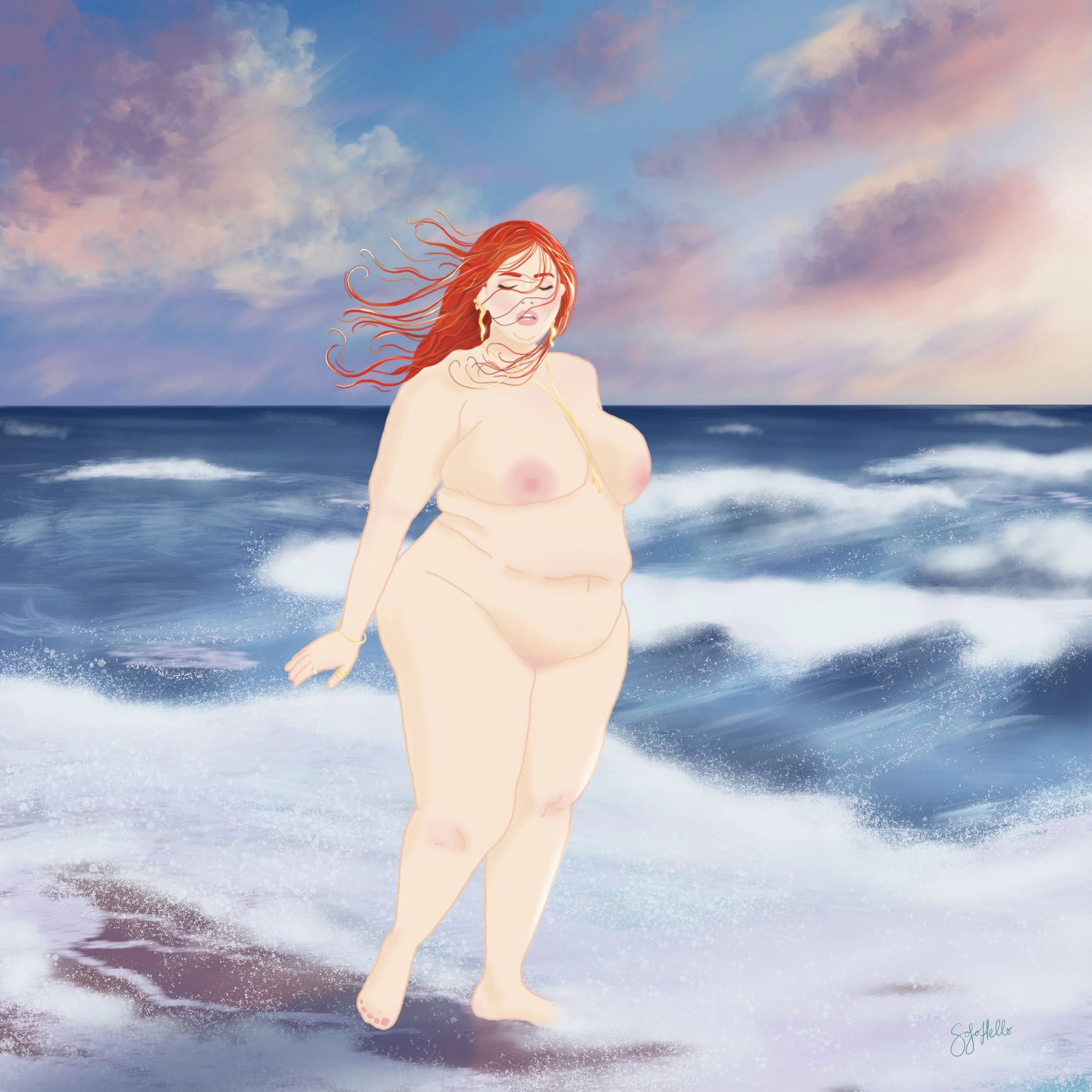Fat Babe on the Beach ar Dawn (nude)