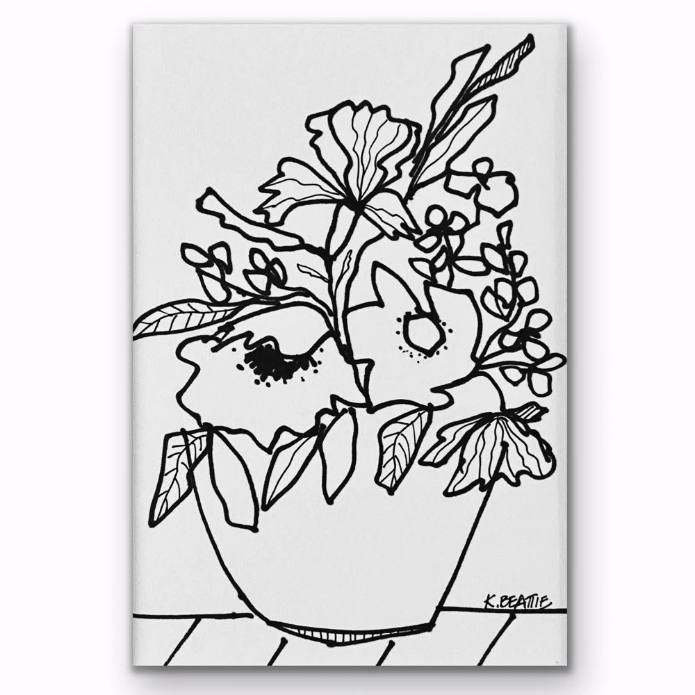 Potted Flowers -B/W Sketch