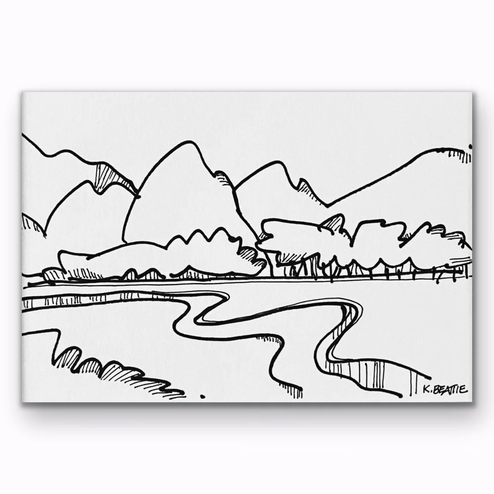 Grove along the River -B/W Sketch