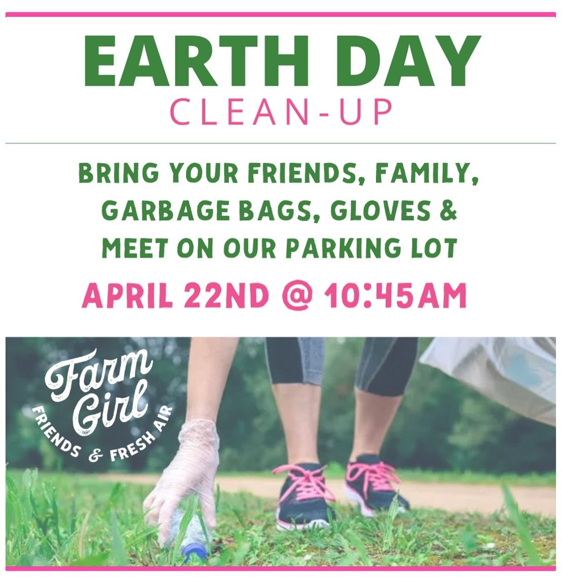 Join us for a 2.5km, 5km or 7km walk along our road of Third Line on Monday April 22 as we clean up our road in honour of earth day. 

No need to register, just meet Coach Jessie in the parking lot. 

#FriendsAndFreshAir #farmgirlfitness #farmgirlstr