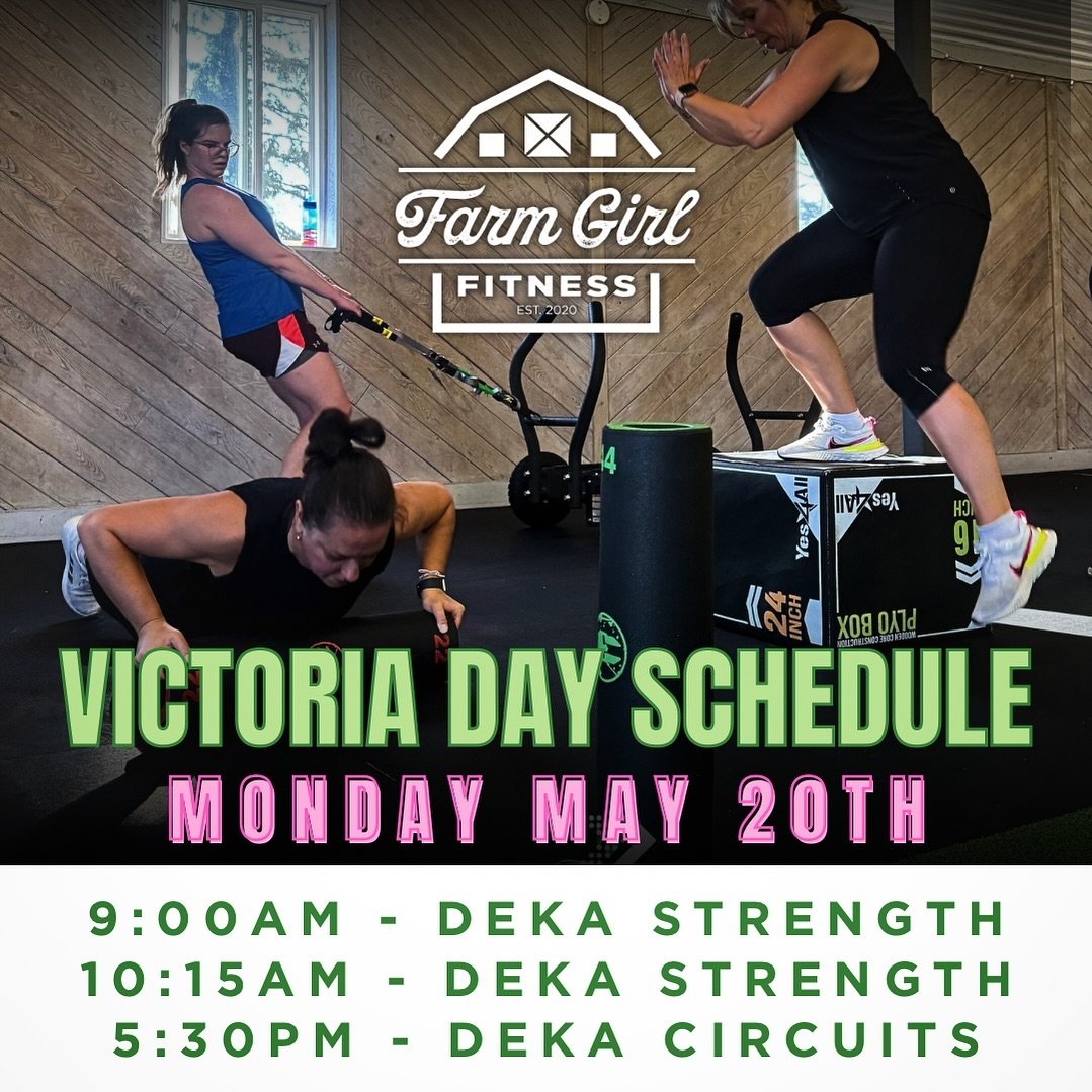 We are open on Victoria Day, Monday May 20th, just with a slightly modified schedule:

9:00am - &ldquo;DEKA Strength&rdquo; with Coach Nanette (wait list)
10:15am - &ldquo;DEKA Strength&rdquo; with Coach Nanette (1 spot available)
5:30pm - &ldquo;DEK