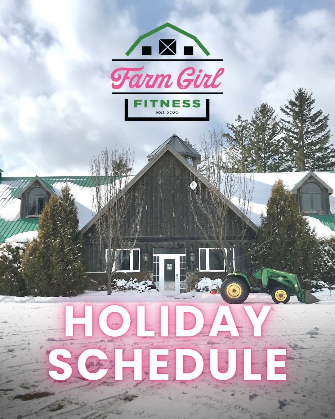Our schedule has a few changes for the holiday season, and we&rsquo;re excited to keep you moving through the end of the year.

DECEMBER 24
6:15 AM &ndash; Barnyard Bootcamp
9:30 AM &ndash; TRX Total Body
NO EVENING CLASSES

DECEMBER 25&ndash;26
CLOS