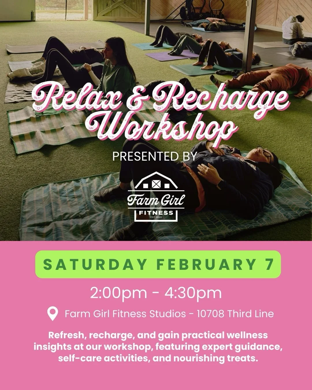 Join us on February 7, 2025, from 2&ndash;4:30 PM at Farm Girl Fitness for an afternoon dedicated to your well-being, in partnership with Cornerstone Health Centre.

Hear from Haley Veronyak, R.P, for mental health insights and nervous system regulat