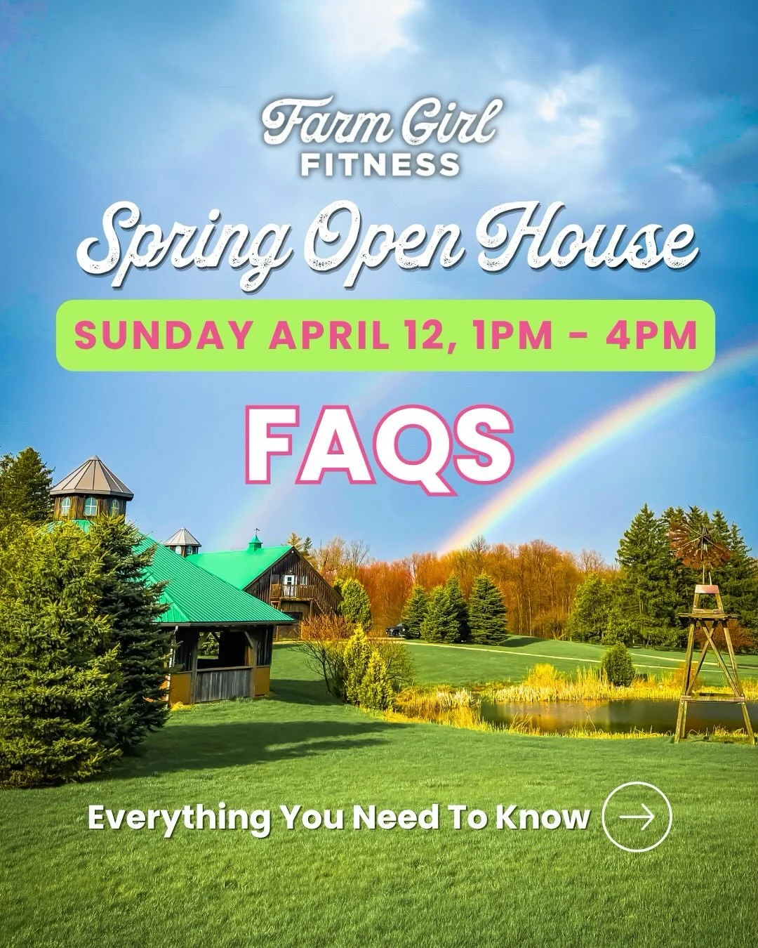 Our Spring Open House is your chance to see Farm Girl Fitness in action and get all your questions answered. If you&rsquo;ve been curious about our studio, classes, or community, this is the moment to explore and connect.

Swipe through our FAQ post 