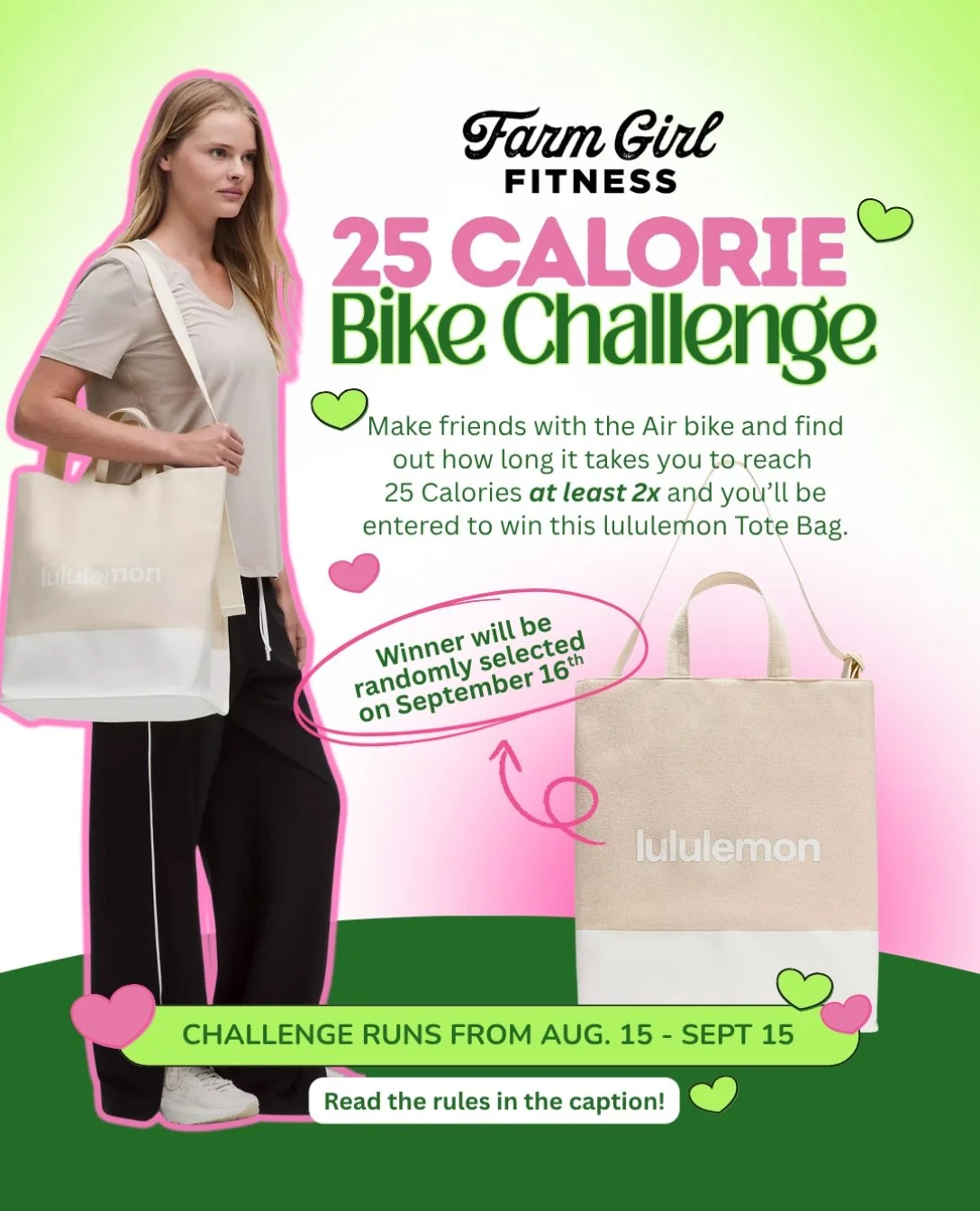 THE 25 CALORIE AIR BIKE CHALLENGE IS ON!

How fast can YOU get to 25 calories? And more importantly&hellip; can you beat yourself?

From August 15 to September 15, jump on the air bike and find out!

HERE&rsquo;S HOW IT WORKS:

&bull; Complete the 25