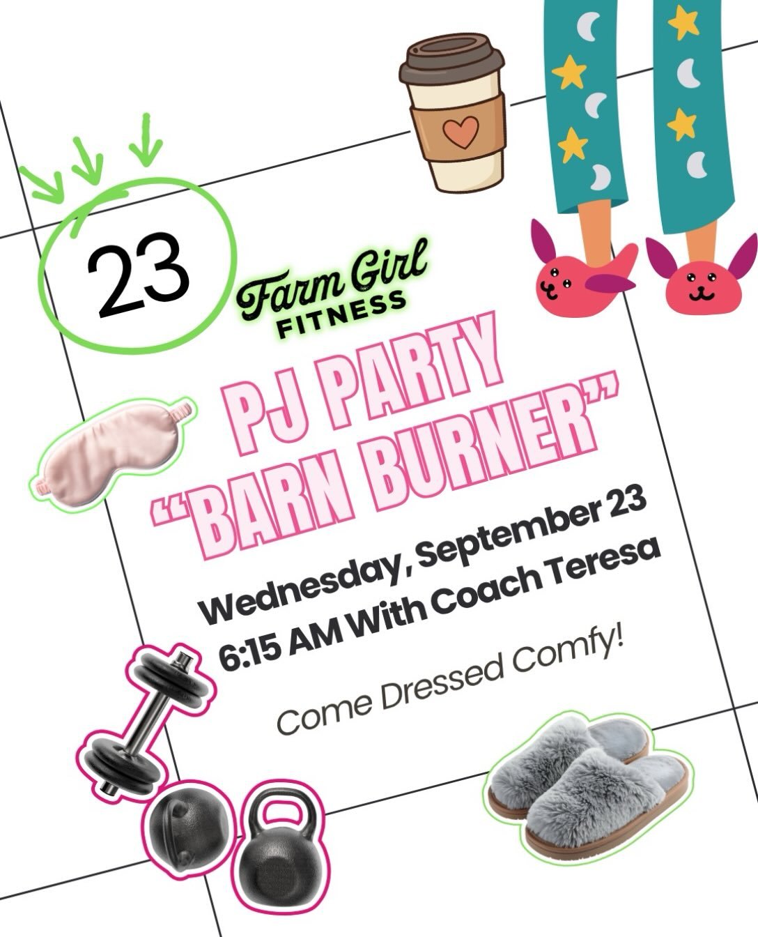 Who says you can&rsquo;t roll out of bed and go straight to the Barn? 👀

Join Coach Teresa for a special PJ Party Barn Burner on Wednesday, September 23 at 6:15 AM, a fun mix of strength + cardio to start your day feeling strong, sweaty and accompli