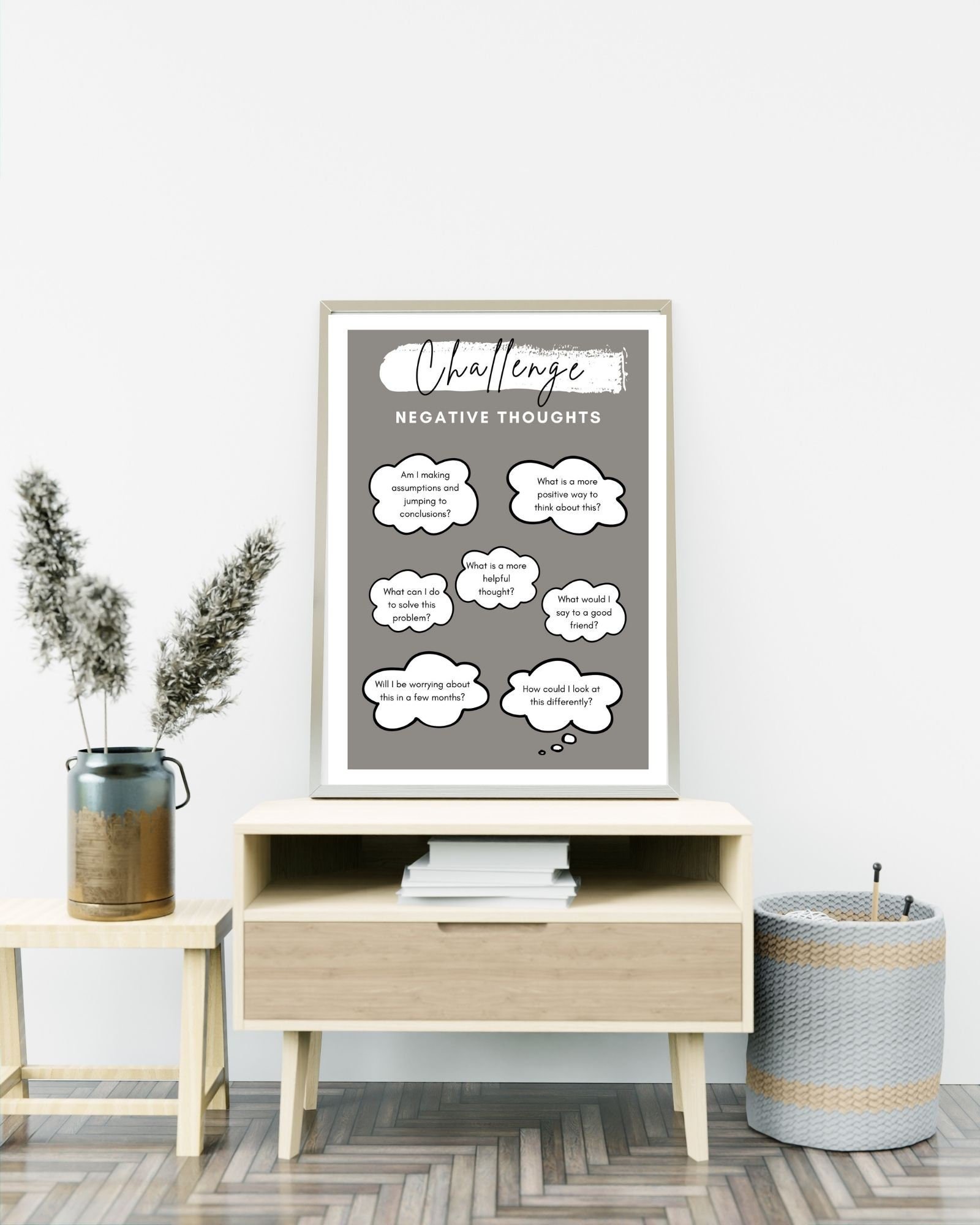 Challenging Negative Thoughts Therapy Digital Print, Therapy/Mental Health/ Office/Wall/Room Decor,Counselor 8x10,11x14,16x20,18x24,&24x30