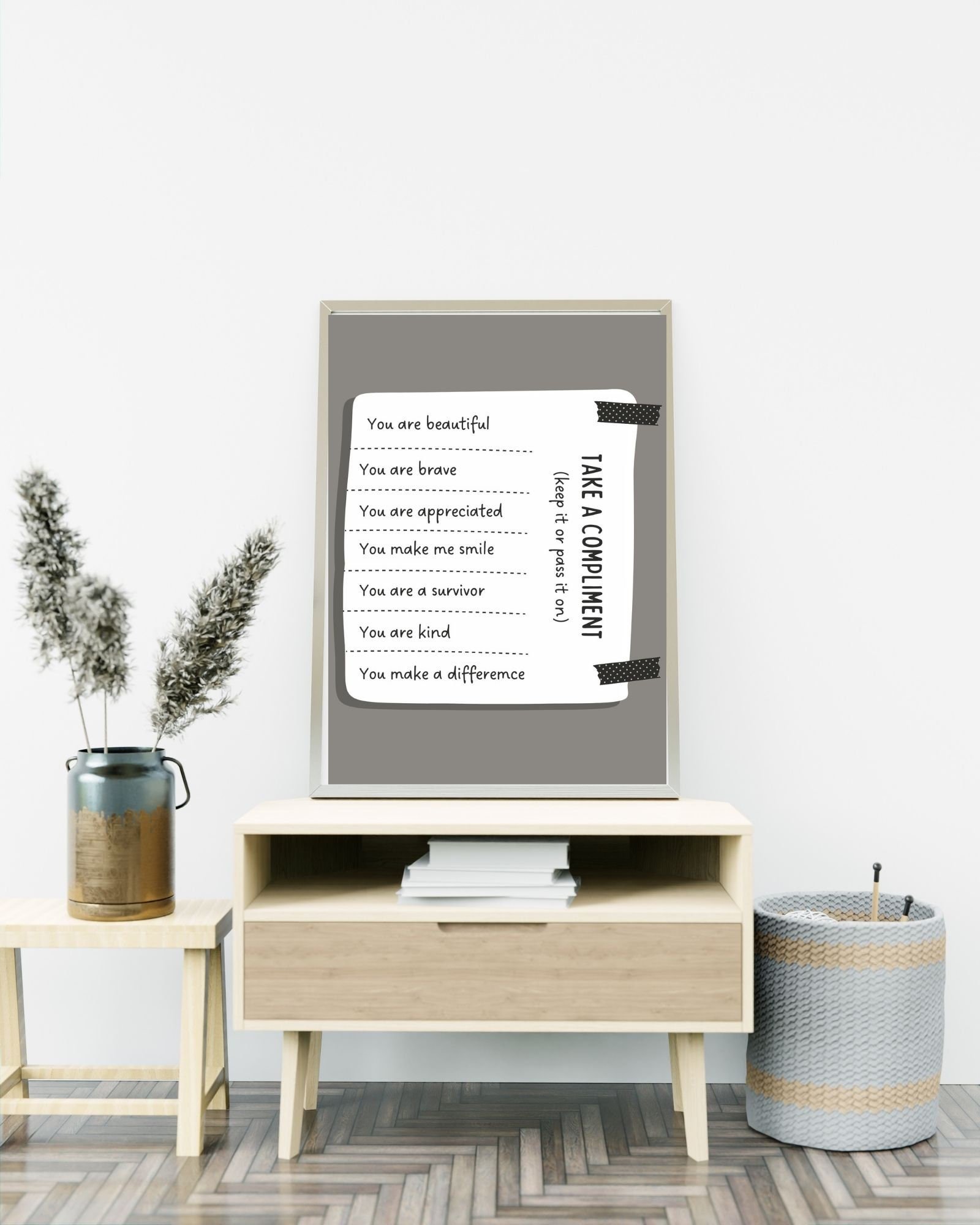 Take A Compliment (Gray) Print Poster, Therapy/ Mental Health Poster, Office/Wall/Room Decor, Counselor 5 Different Sizes
